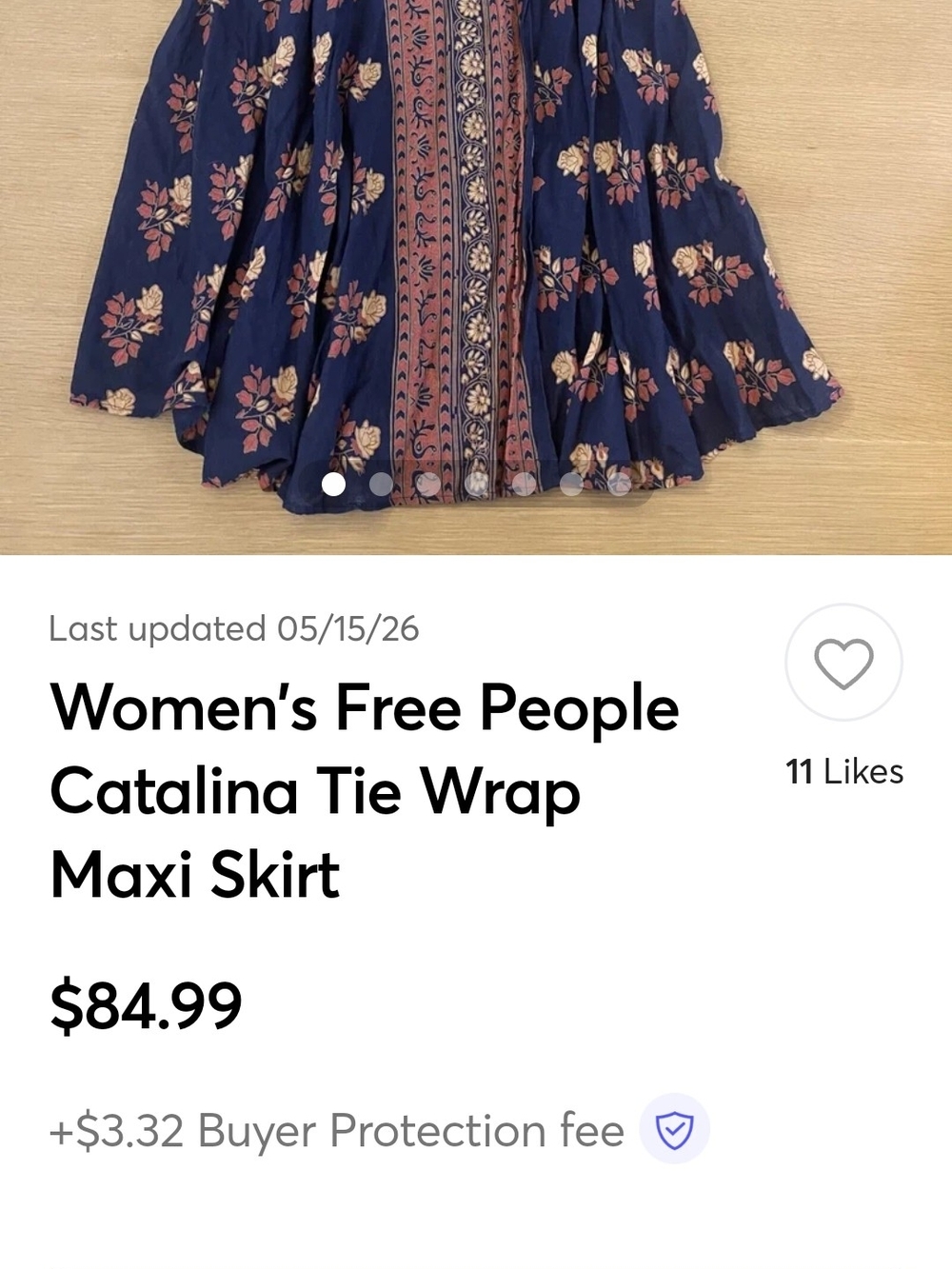 Free People Navy Maxi Skirt with Coral and Blue Paisley - Picture 5 of 5